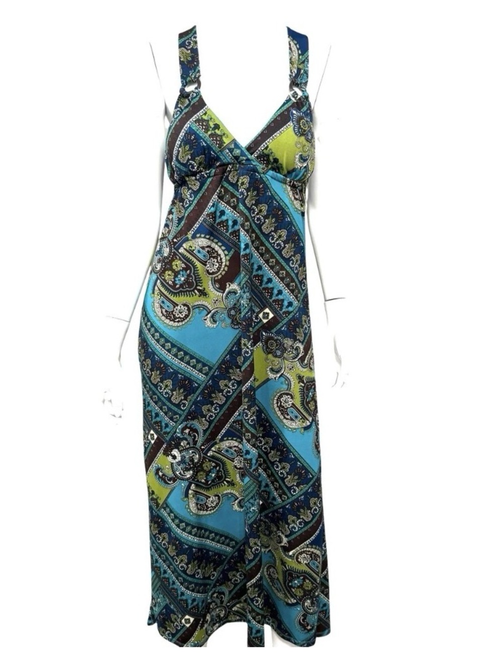 HeartSoul Teal, Lime & Navy Paisley Maxi Dress